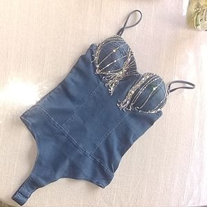 Haute Monde Small Denim Bodysuit